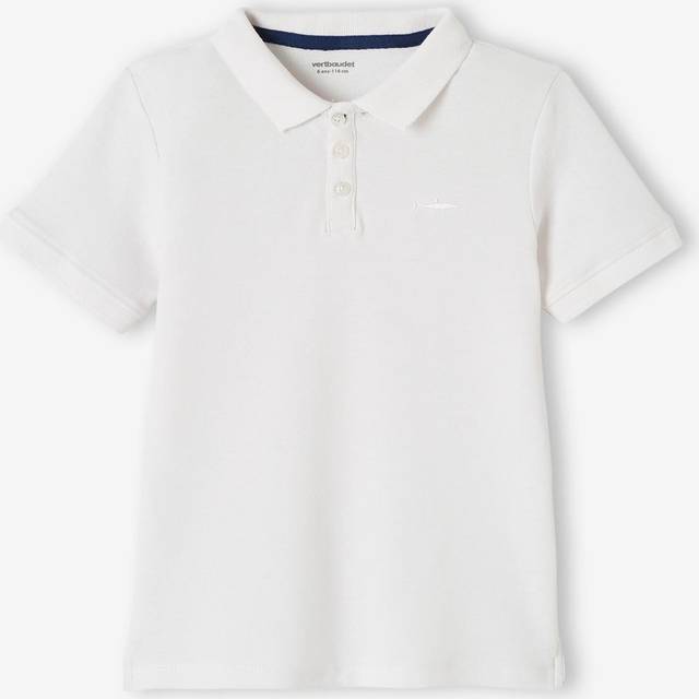 Short Sleeve Polo Shirt, Embroidery on the Chest, for Boys white light solid with design - WHITE LIGHT SOLID WITH DESIGN
