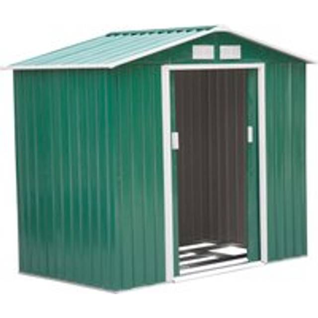 Outsunny 7ft x 4ft Lockable Garden Metal Storage Shed Large Patio Roofed Tool Storage Building Foundation Sheds Box Outdoor Furniture, Green