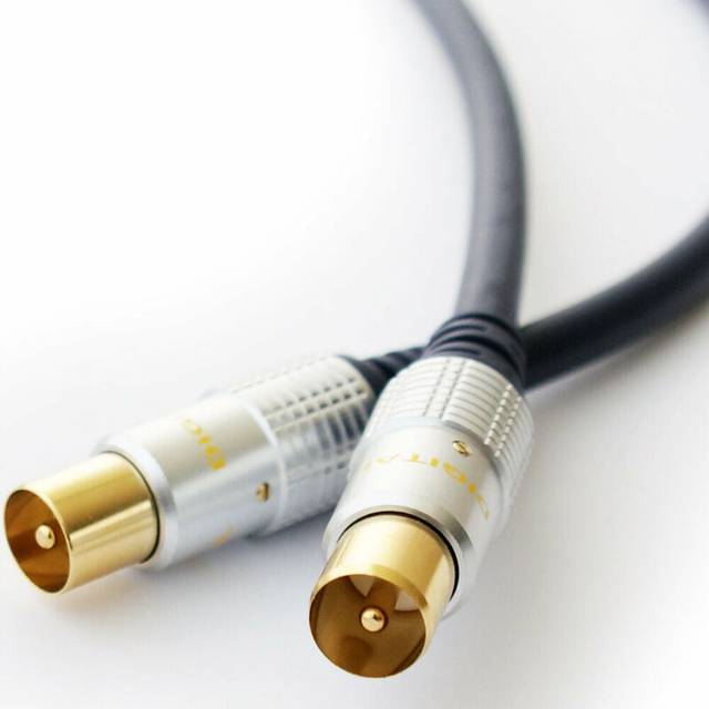 2M Gold Male Aerial Cable Lead Fly Coax To RF Plug Digital Coaxial Freeview + TV