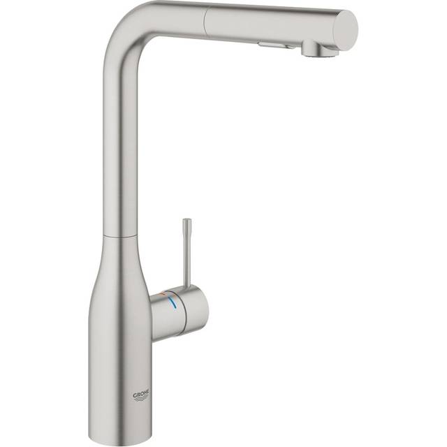Grohe Essence Single lever Pull Out Kitchen Sink Mixer Tap With Pull Out Spray - Super steel Finish: Super Steel
