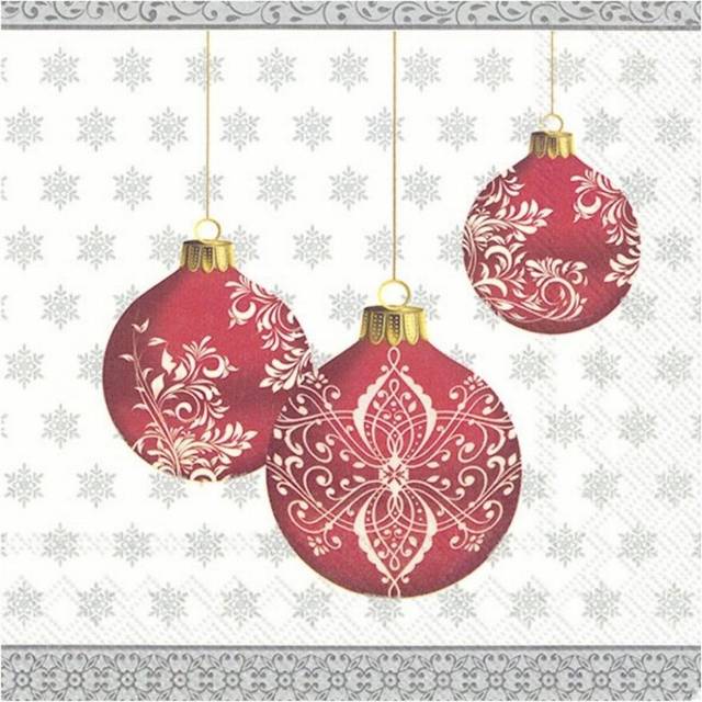 (Silver) IHR Christmas Baubles 3 PLY Lunch Paper Napkins Serviettes
