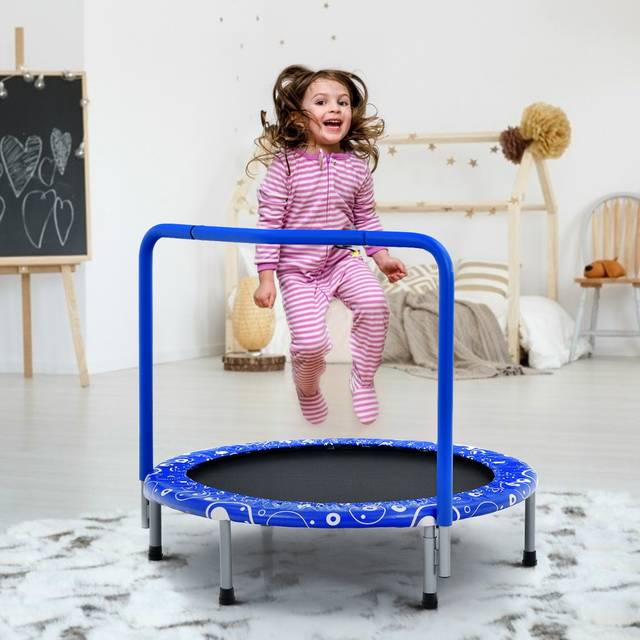 Child's Folding Trampoline with Padded Edge Cover and Full Covered Handle-Blue