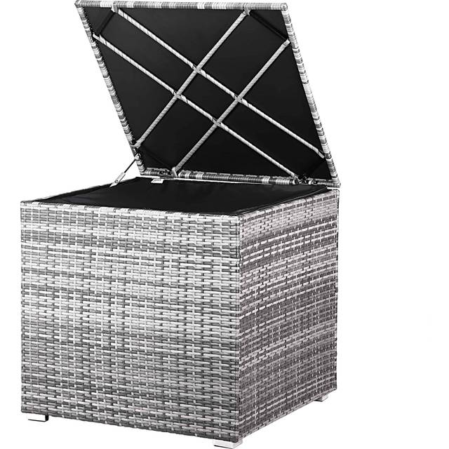 Rattan Garden Storage Box Grey 75x75x70cm