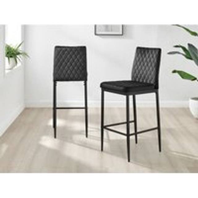 Set of 2 Milan Soft Touch Hatched Velvet Padded Bar Stools With Black Metal Legs - One Size