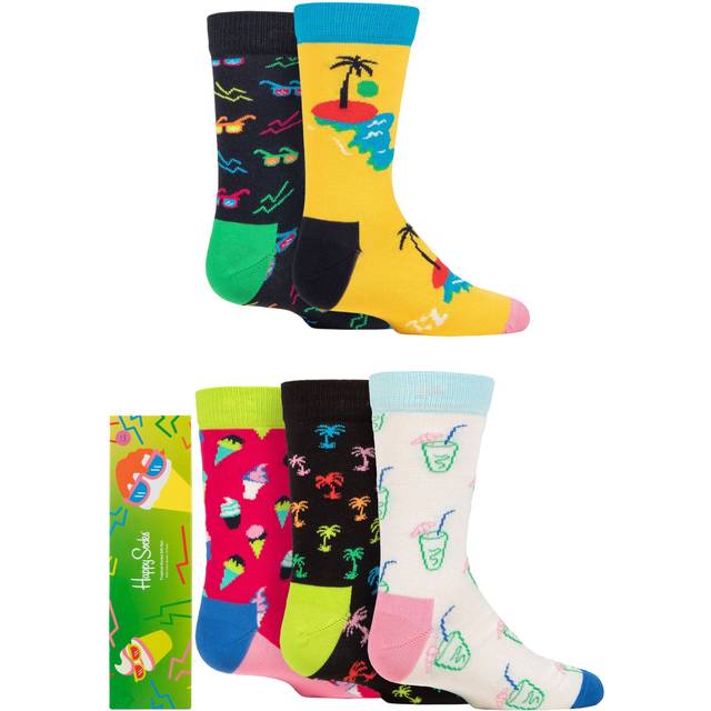 Boys and Girls 5 Pair Happy Socks Gift Boxed Tropical Socks Mix 2-3 Years - Multi Coloured