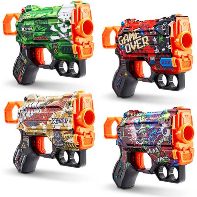 XSHOT Skins: Menace Blaster 4 Pack with 24 Darts - Exclusive (Styles Vary) by ZURU