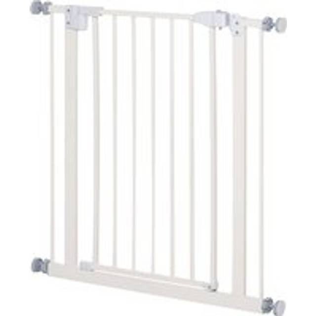 PawHut Pet Metal Safety Gate Pressure Fitted Stair Barrier for Dog Expandable Fence w/ Auto-Close Door Double Locking System 74-84cm White Aosom UK