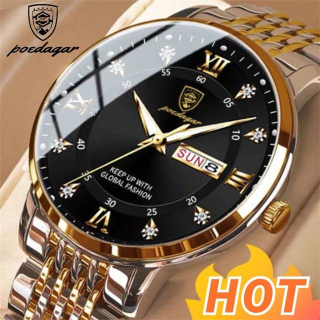 SHEIN 1PC Man Wristwatch Stainless Steel Watch For Men Waterproof Luminous Diamond Men&#39;s Quartz Watches