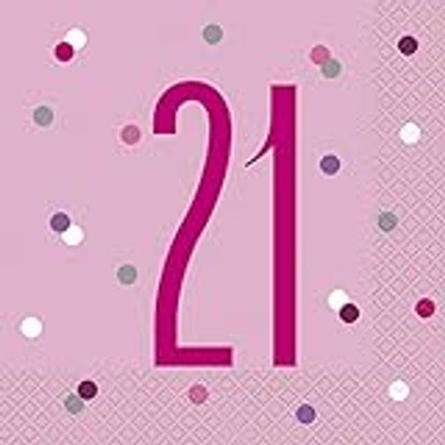"Unique Party 83568 Pink 21"" Lunch Paper Napkins-6.5"" x 6.5"" | Glittery 16 Pcs, Age"