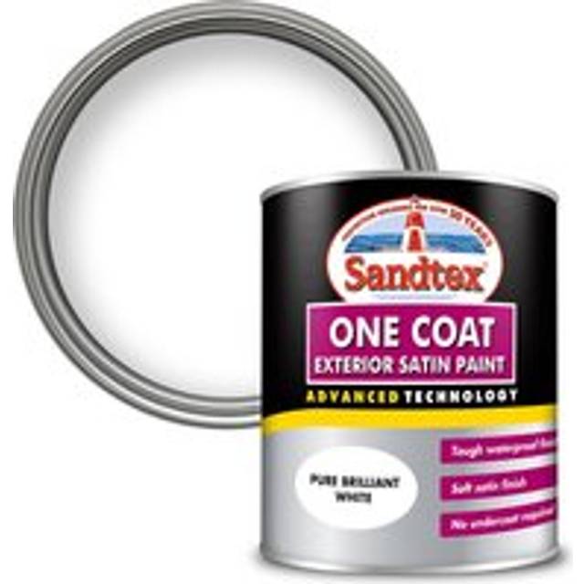 Sandtex One Coat Exterior Satin Paint, Brilliant White 750ml, Exterior Satin One Coat Paint , Door Paint, Window Paint, Paints