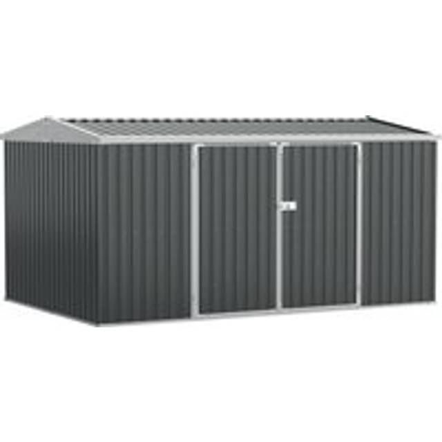 Outsunny 14 X 8 Ft Lockable Garden Shed Large Patio Roofed Tool Metal Storage Building Foundation Sheds Box Outdoor Furniture, Grey