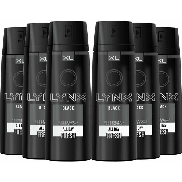 6 Pack Lynx XL All Day Fresh Body Spray Deodorant, Black, 200ml