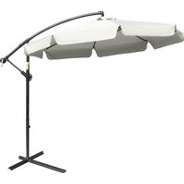 Outsunny Cantilever Umbrella, 2.7m Banana Parasol with Crank Handle and Cross Base, Outdoor Hanging Sun Shade, Cream White