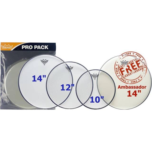 Remo Emperor Clear Tom Pack - 10 12 14" Heads + Free 14 Ambassador