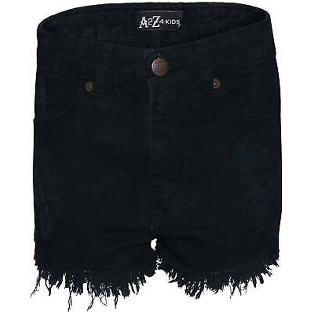 (13 Years, Jet Black) Girls Shorts Jet Black Bermuda Skinny Ripped Jeans