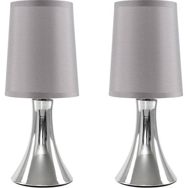 2 x Trumpet Touch Dimmer Table Lamps - Grey - No Bulbs