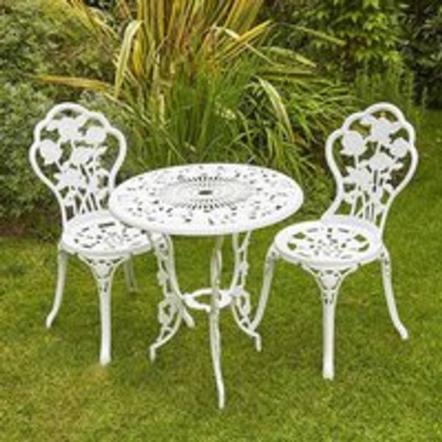 Bistro Set Outdoor Patio Garden Round Table and 2 Chairs Metal Frame - White - One Size