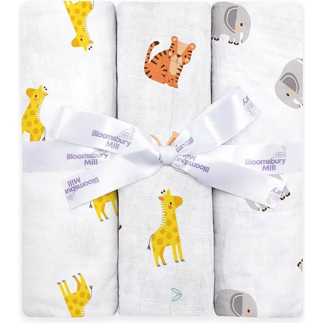 Bloomsbury Mill - Pack of 3 â Muslin Cloth for Baby Swaddles - 100% Pure Organic Cotton Muslin Baby Blanket in Gifting Ribbon â Baby Essentials