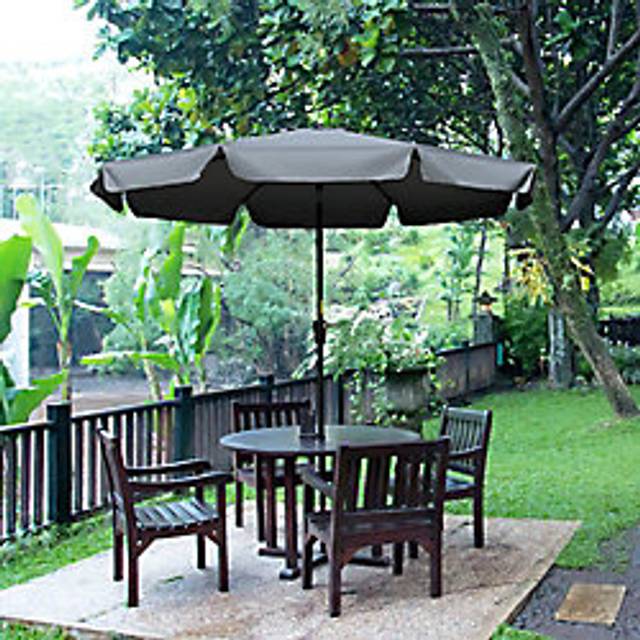 Outsunny 2.66m Patio Umbrella Garden Parasol Outdoor Sun Shade Table Umbrella with Ruffles, 8 Sturdy Ribs, Charcoal Grey