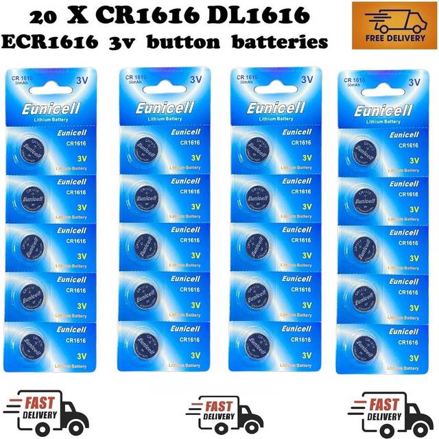 5 x CR1616 3 V litium knappcell 50 mAh (1 blisterkort med 5 batterier) engångsmärkesvaror Eunicell
