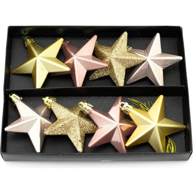 Rose Gold 8 Piece Mini Christmas Star Baubles | Set Of 8 Star Christmas Tree Bauble Decorations | Xmas Tree Baubles Gold Christmas Tree Ornaments