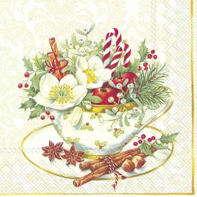 Paper Lunch Napkins Cup of Christmas White Festive Disposable 3-Ply Serviettes
