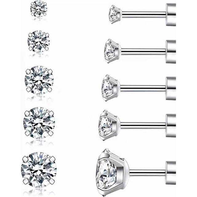 SHEIN 1Pc Hypoallergenic Flat Back Stud Earrings for Women Men, Cubic Zirconia Screw Back Earrings, Stainless Steel Cartilage Earrings, Daith, Tragus, Rook,