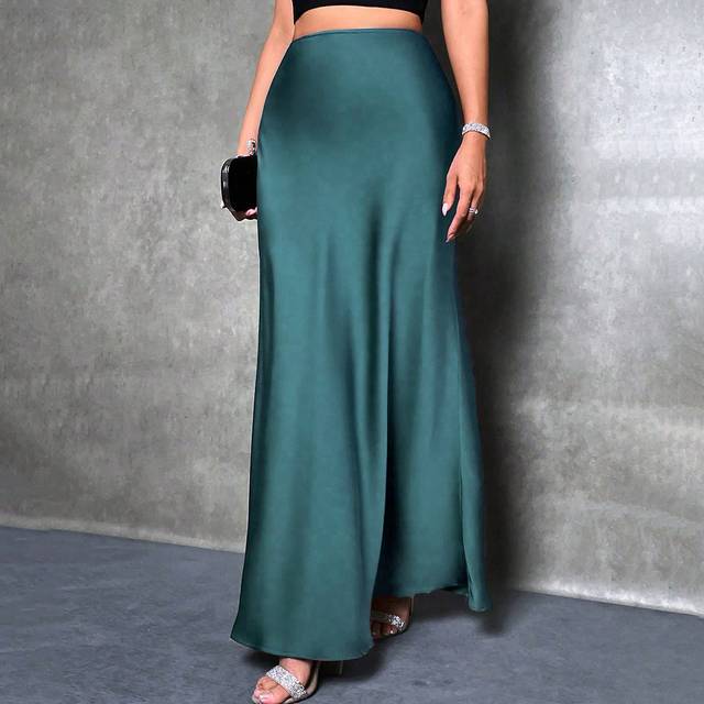 Glamine High Waist Solid Maxi Satin Skirt