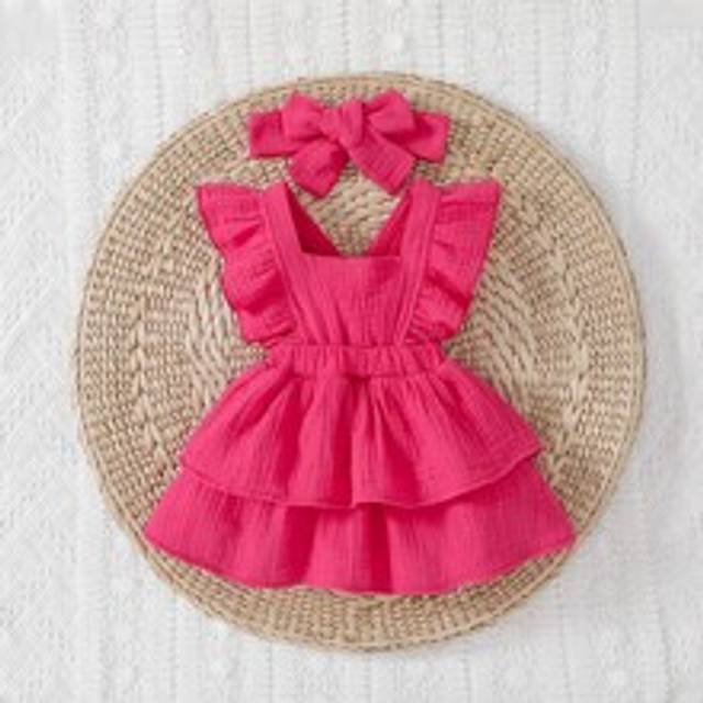 SHEIN Baby Girl Newborn Ruffle Trim Layer Hem Dress With Accessory Headband