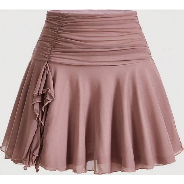 SHEIN Solid Ruched Ruffle Hem Skirt