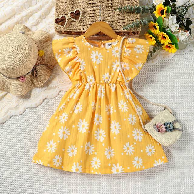 SHEIN Young Girl Floral Print Ruffle Trim Dress