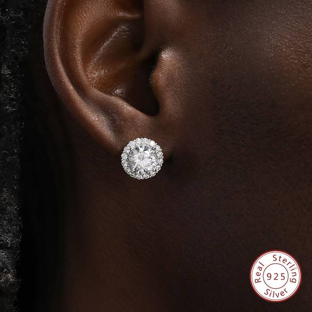 Esberry 1 PC Round  Stud Earrings For Man S925 Sterling Silver  Fine Jewelry Daily Wear Gifts