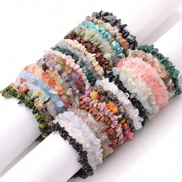 SHEIN 1pc Crystal Chip Bracelet,Natural Gemstone Beads Bracelet,Handmade Men Women Stretchy Bracelet,Asymmetrical Shape Healing Meditation Bracelet