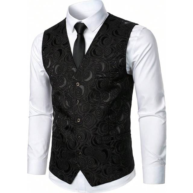 Manfinity Men 1pc Jacquard Waistcoat, Black Vest For Men