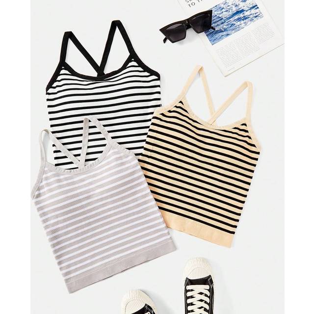 SHEIN 3pcs Striped Criss Cross Back Sports Bra