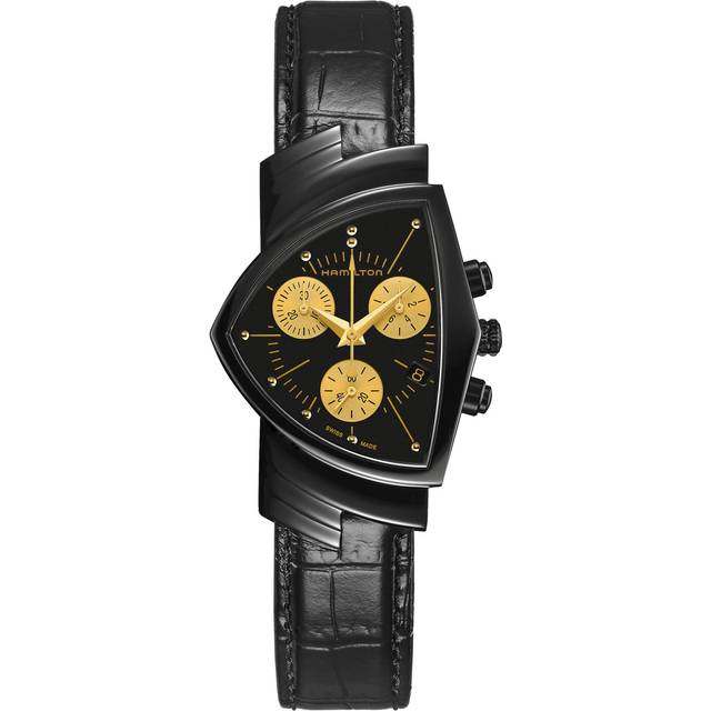 Hamilton Watch Ventura L Chrono Quartz Black & Gold - Black