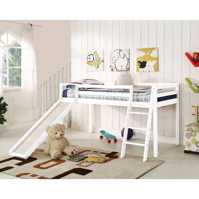 Newark Wooden Mid-Sleeper Bunk Bed with Slide - White - Single