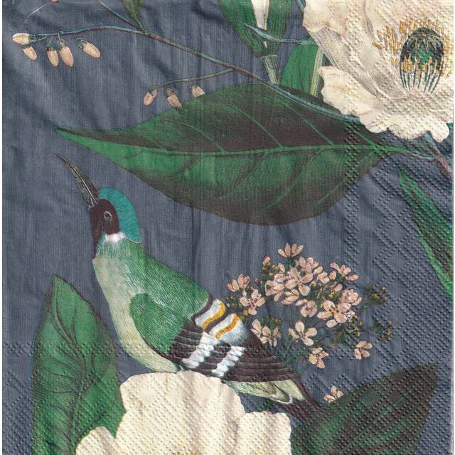 IHR Flower Bird Blue Print Lunch Paper Napkins 20-Pack Disposable 3-Ply
