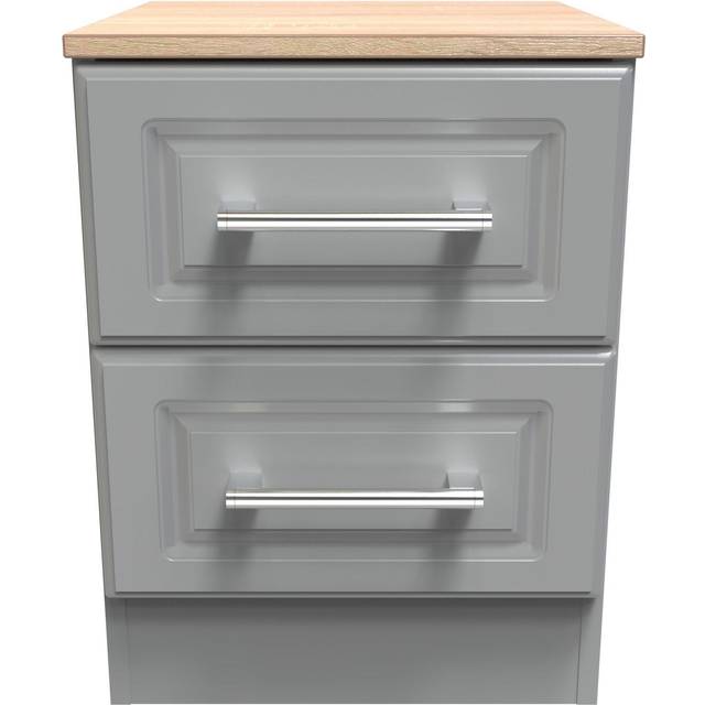 Welcome Furniture Ready Assembled Kent 2 Drawer Bedside Cabinet In Dusk Grey & Oak, Grey