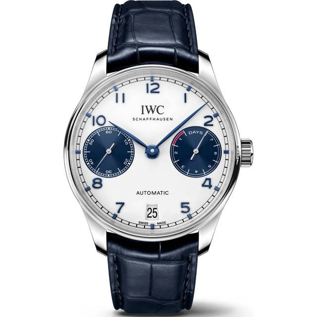 IWC Portugieser Men's White Dial & Blue Alligator Leather Strap Watch