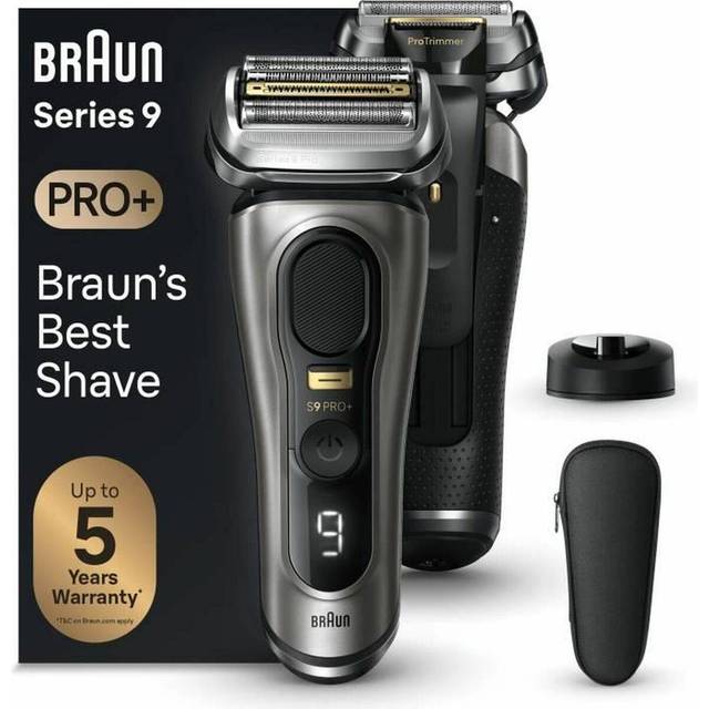 Braun Serie 9 Pro+ elektrisk rakhyvel för män, 5 Pro rakelement och precisionstrimmer för långt hår, laddningsstativ, våt- och torr, 9515S, grafit