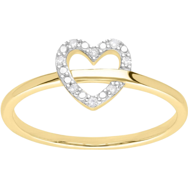 Diamond Love Heart Ring in 9ct Yellow Gold