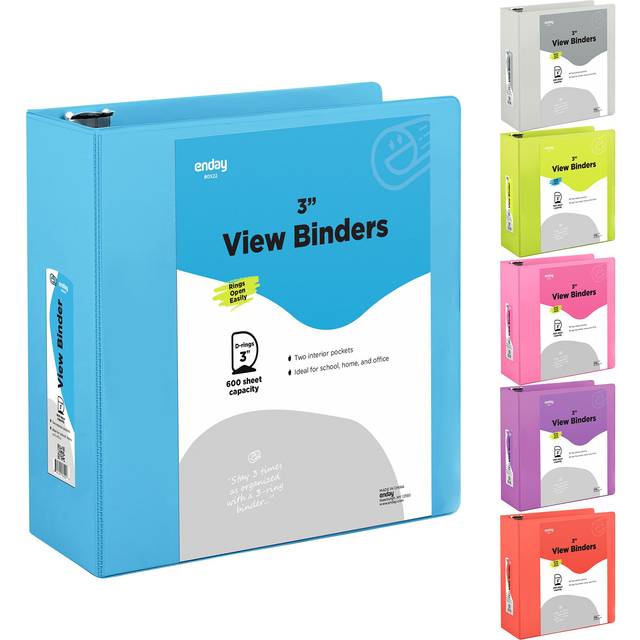 Enday No.0522 3 in. Slant-D Ring View Binder with 2 Pockets, Blue - Pack of 12