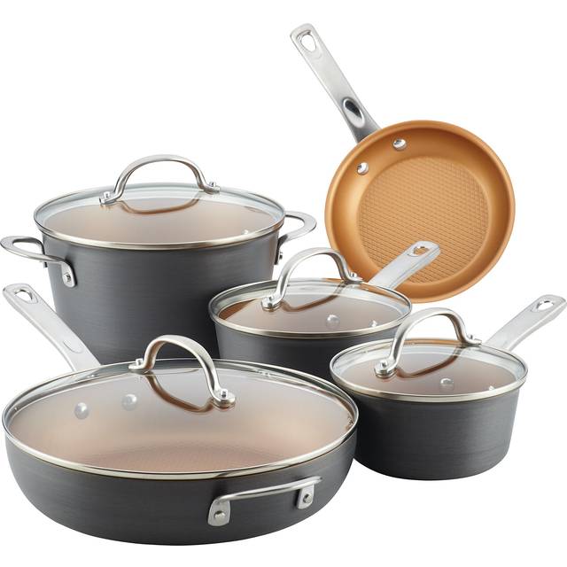 Ayesha Curry Home Collection Hard Anodized Nonstick Cookware Pots and Pans Set, 9 Piece, Charcoal Gray