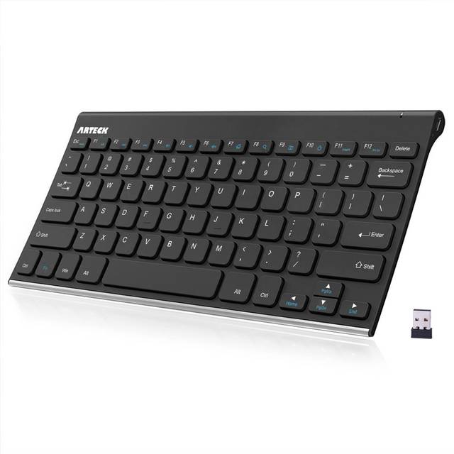 Arteck 2.4G Wireless Keyboard Stainless Steel Ultra Slim Full Size Keyboard for Computer/Desktop/PC/Laptop/Surface/Smart TV and Windows 10/8 / 7 Built