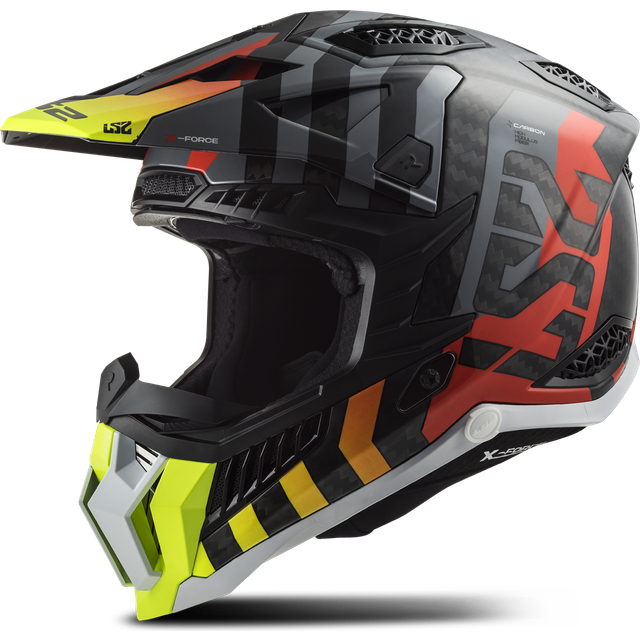 Ls2 mx703 x-force barrier carbon fibre motocross helmet off-road quad red yellow