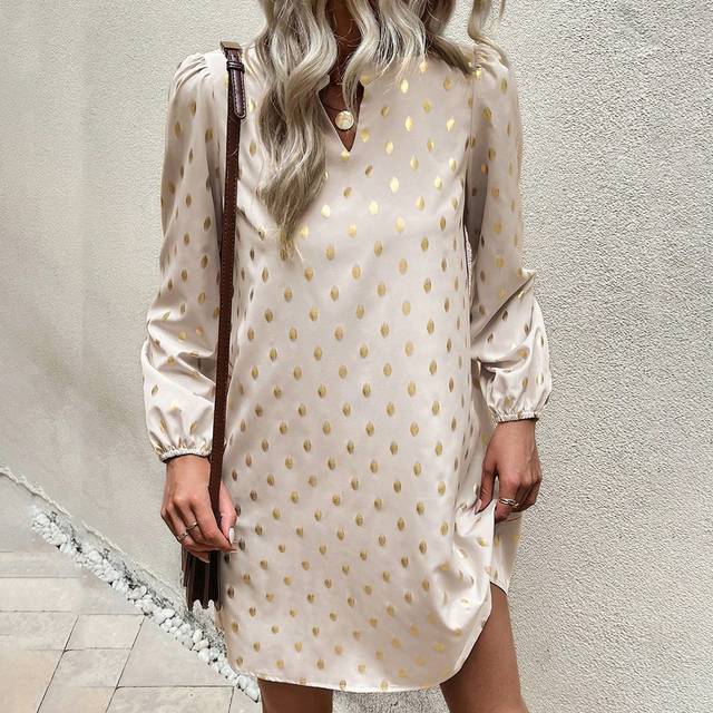 Gomorn Women&#39;s Polka Dot Puff Sleeve Dress With Foil Print