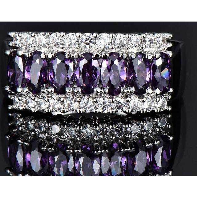 SHEIN 1pc Elegant & Noble 7-Purple Diamond Mesh Design Couple Ring Set For Luxury Dating & Gift Giving