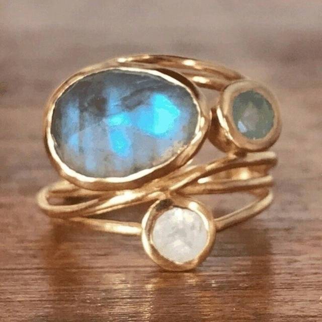 SHEIN 1pc Vintage Moonstone-inspired Wide Multi-layer Ring For Women, Daily Casual Accessory