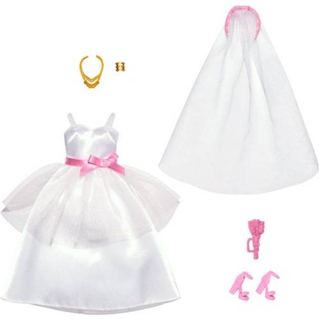 Barbie Clothes Set  Fashion & Accessories Pack for Barbie Dolls  Bridal Theme with Wedding Dress  Veil  Bouquet  Shoes & Jewelry